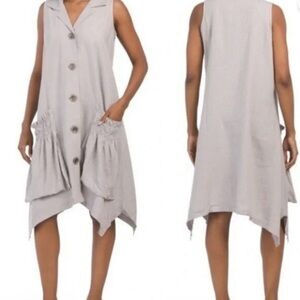 For Cynthia NWCream Sleeveless Dress shark bite Hem Dress with patch ruched pock